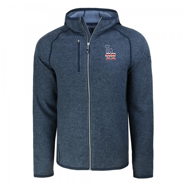 Los Angeles Dodgers Cutter & Buck Heather Navy Stars & Stripes Mainsail Sweater-Knit Full-Zip Hoodie