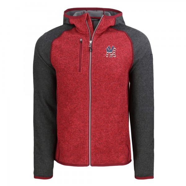 Толстовка на молнии New York Yankees Cutter & Buck Heather Red/Heather Charcoal Stars & Stripes Mainsail Sweater-Knit