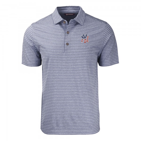 New York Yankees Cutter & Buck Heather Navy Stars & Stripes Forge Eco Heather Stripe Stretch Recycled Polo