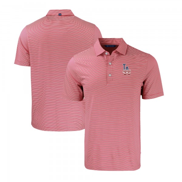 Los Angeles Dodgers Cutter & Buck Red/White Stars & Stripes Forge Eco Double Stripe Stretch Recycled Polo