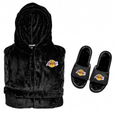 Los Angeles Lakers ISlide Hooded Phantom Robe & Fur Slide Bundle - Black