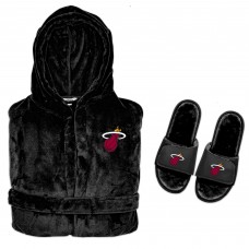 Miami Heat ISlide Black Hooded Phantom Robe & Fur Slide Bundle