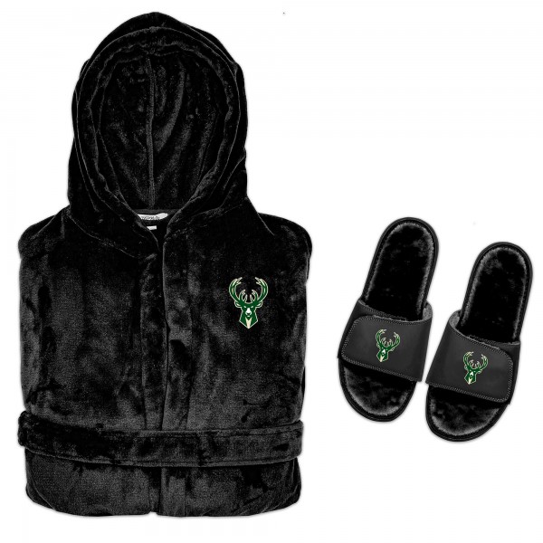 Халат и тапочки Milwaukee Bucks ISlide Hooded Phantom - Black