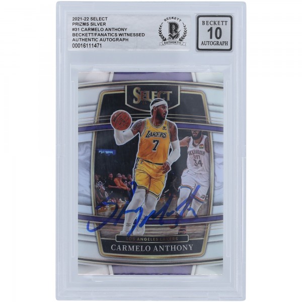 Carmelo Anthony Los Angeles Lakers Autographed 2021-22 Panini Select Silver Prizm #31 Beckett Fanatics Witnessed Authenticated 10 Card