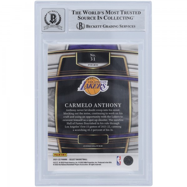 Carmelo Anthony Los Angeles Lakers Autographed 2021-22 Panini Select Silver Prizm #31 Beckett Fanatics Witnessed Authenticated 10 Card