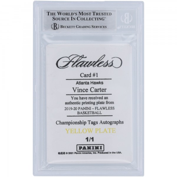 Vince Carter Atlanta Hawks Autographed 2019-20 Panini Flawless Printing Plate #1 #1/1 Beckett Fanatics Witnessed Authenticated Card