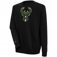 Milwaukee Bucks Antigua Black Victory Crewneck Pullover Sweatshirt