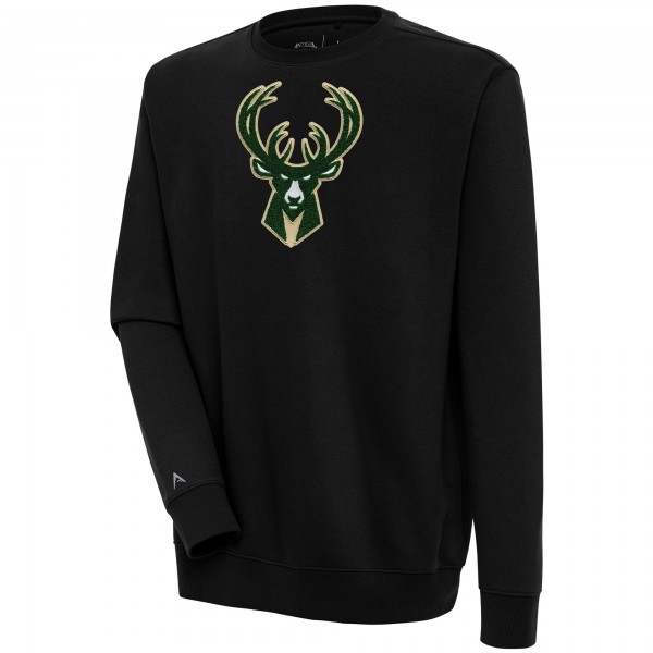 Milwaukee Bucks Antigua Black Victory Crewneck Pullover Sweatshirt