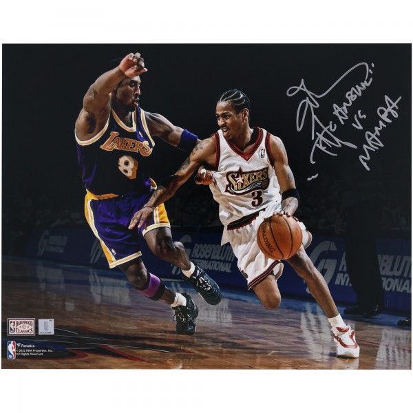 Allen Iverson Philadelphia 76ers Autographed Fanatics Authentic 16 x 20 76ers Vs. Kobe Bryant Photograph with The Answer vs Mamba Inscription