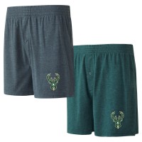 Milwaukee Bucks Concepts Sport Hunter Green/Charcoal Two-Pack Jersey-Knit Boxer Set