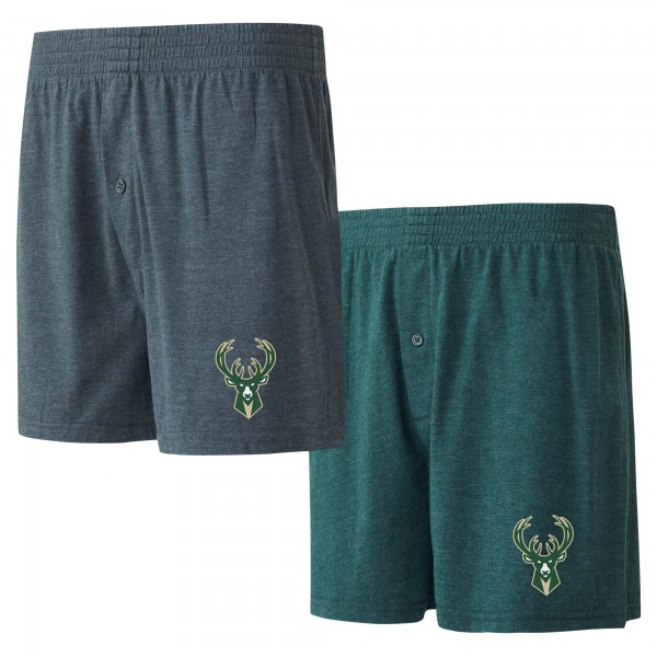 Milwaukee Bucks Concepts Sport Hunter Green/Charcoal Two-Pack Jersey-Knit Boxer Set