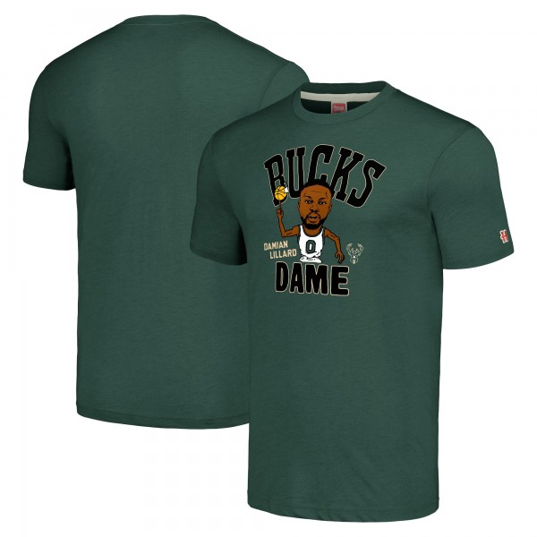 Футболка Damian Lillard Milwaukee Bucks Homage Caricature Tri-Blend - Hunter Green