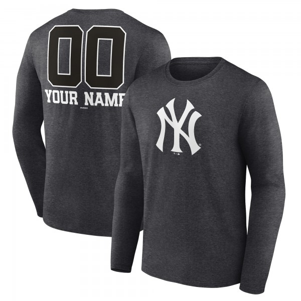 New York Yankees Charcoal Personalized Monochrome Name & Number Long Sleeve T-Shirt