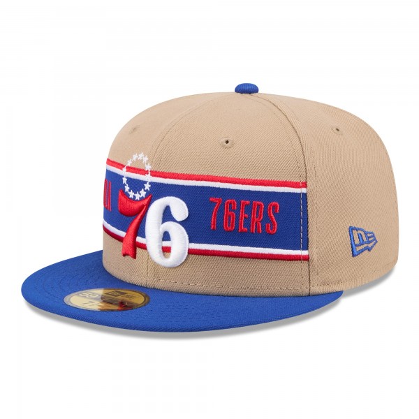 Бейсболка Philadelphia 76ers New Era Tan/Royal 2024 NBA Draft 59FIFTY