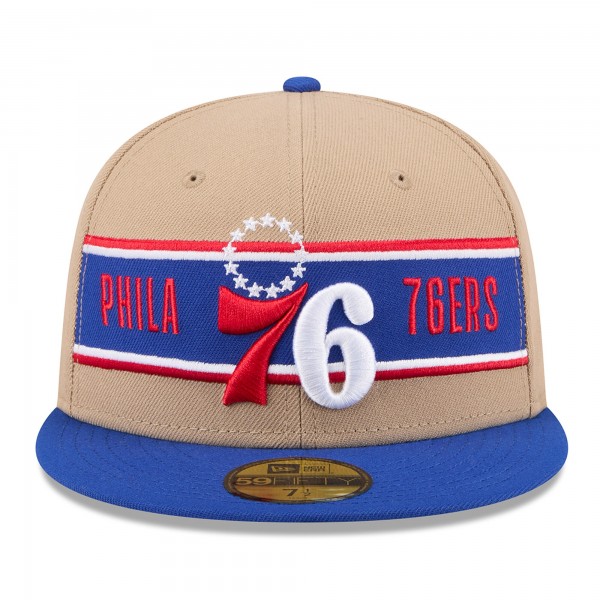 Бейсболка Philadelphia 76ers New Era Tan/Royal 2024 NBA Draft 59FIFTY
