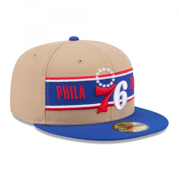 Бейсболка Philadelphia 76ers New Era Tan/Royal 2024 NBA Draft 59FIFTY