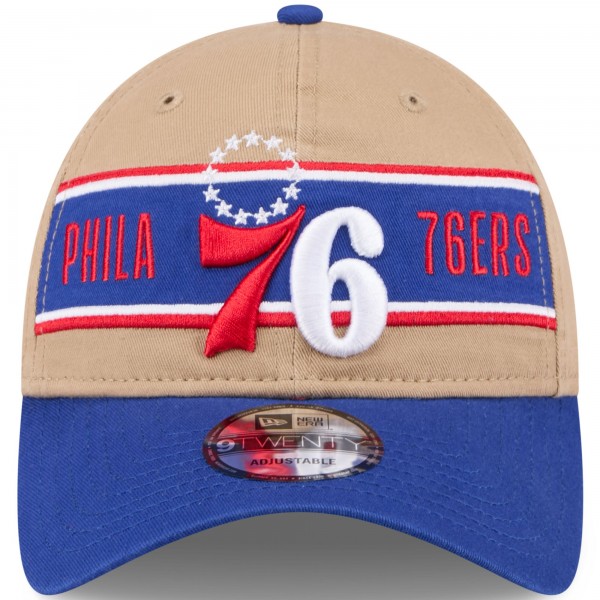 Бейсболка Philadelphia 76ers New Era Tan/Royal 2024 NBA Draft 9TWENTY