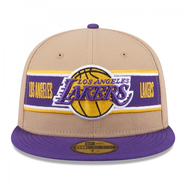 Бейсболка Los Angeles Lakers New Era Tan/Purple 2024 NBA Draft 59FIFTY