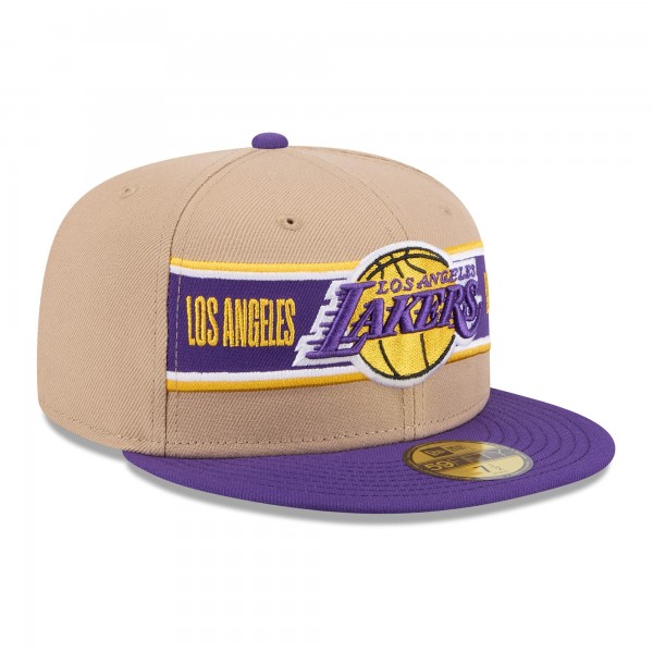 Бейсболка Los Angeles Lakers New Era Tan/Purple 2024 NBA Draft 59FIFTY