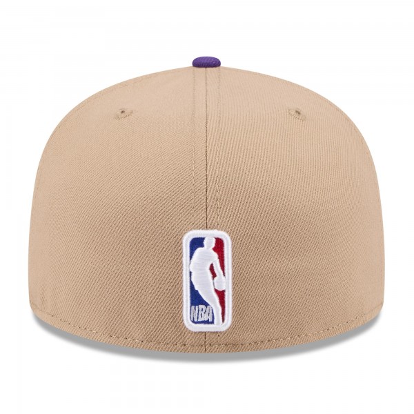 Бейсболка Los Angeles Lakers New Era Tan/Purple 2024 NBA Draft 59FIFTY