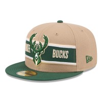 Бейсболка Milwaukee Bucks New Era Tan/Hunter Green 2024 NBA Draft 59FIFTY