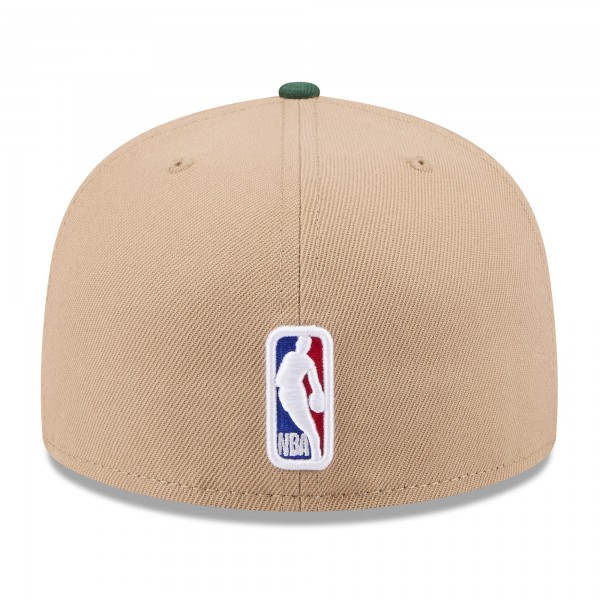 Бейсболка Milwaukee Bucks New Era Tan/Hunter Green 2024 NBA Draft 59FIFTY
