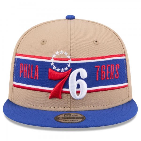 Бейсболка Philadelphia 76ers New Era Tan/Royal 2024 NBA Draft 9FIFTY Snapback