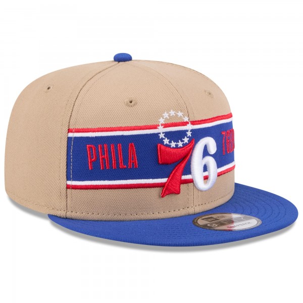 Бейсболка Philadelphia 76ers New Era Tan/Royal 2024 NBA Draft 9FIFTY Snapback