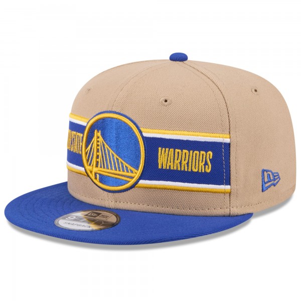 Бейсболка Golden State Warriors New Era 2024 NBA Draft 9FIFTY - Tan/Royal