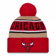 Шапка с помпоном Chicago Bulls New Era 2024 NBA Draft Cuffed Knit - Red/Tan