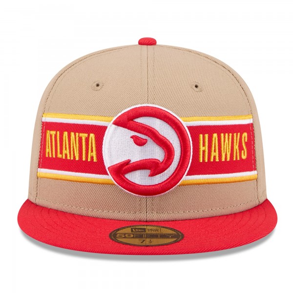 Бейсболка Atlanta Hawks New Era 2024 NBA Draft 59FIFTY - Tan/Red