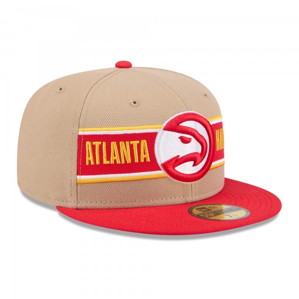 Бейсболка Atlanta Hawks New Era 2024 NBA Draft 59FIFTY - Tan/Red