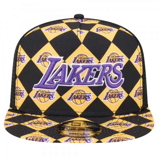 Бейсболка Los Angeles Lakers New Era Black Seeing Diamonds A-Frame Trucker 9FIFTY Snapback