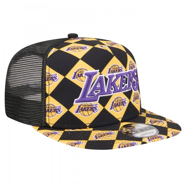 Бейсболка Los Angeles Lakers New Era Black Seeing Diamonds A-Frame Trucker 9FIFTY Snapback