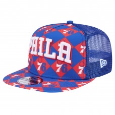 Бейсболка Philadelphia 76ers New Era Royal Seeing Diamonds A-Frame Trucker 9FIFTY Snapback