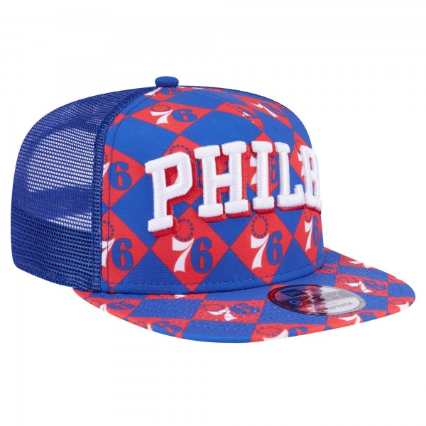 Бейсболка Philadelphia 76ers New Era Royal Seeing Diamonds A-Frame Trucker 9FIFTY Snapback