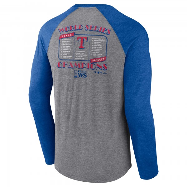 Футболка с длинным рукавом Texas Rangers 2023 World Series Champions Roster Tri-Blend Raglan - Heather Gray