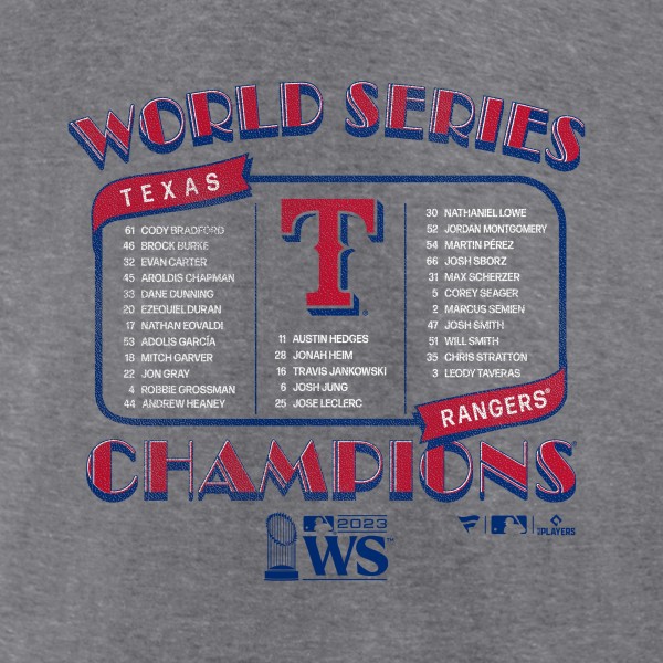 Футболка с длинным рукавом Texas Rangers 2023 World Series Champions Roster Tri-Blend Raglan - Heather Gray