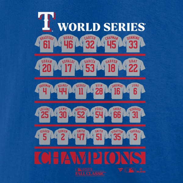 Футболка Игровая форма  Texas Rangers 2023 World Series Champions Roster - Royal