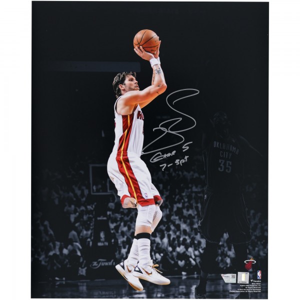Mike Miller Miami Heat Autographed Fanatics Authentic 16 x 20 2012 NBA Finals Game 5 Shot Vs. Oklahoma City Thunder Spotlight Photograph with Game 5, 7-3 PT Inscription