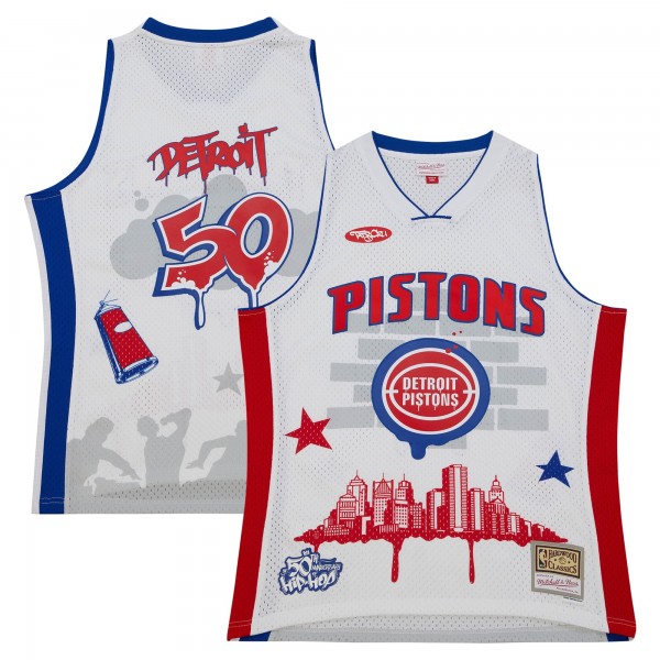 Джерси Detroit Pistons Mitchell & Ness x Tats Cru White Hardwood Classics Fashion