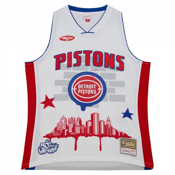 Джерси Detroit Pistons Mitchell & Ness x Tats Cru White Hardwood Classics Fashion