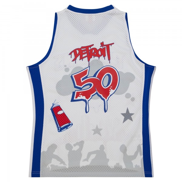 Джерси Detroit Pistons Mitchell & Ness x Tats Cru White Hardwood Classics Fashion
