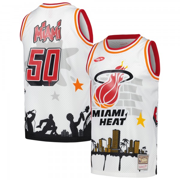 Miami Heat Mitchell & Ness x Tats Cru White Hardwood Classics Fashion Jersey