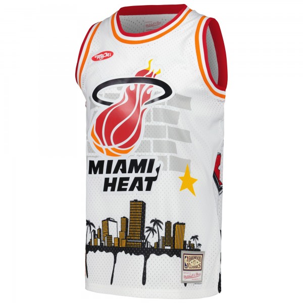 Miami Heat Mitchell & Ness x Tats Cru White Hardwood Classics Fashion Jersey
