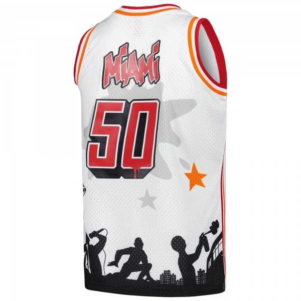 Miami Heat Mitchell & Ness x Tats Cru White Hardwood Classics Fashion Jersey