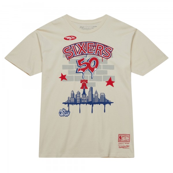 Футболка Philadelphia 76ers Mitchell & Ness x Tats Cru Hardwood Classics City - Cream