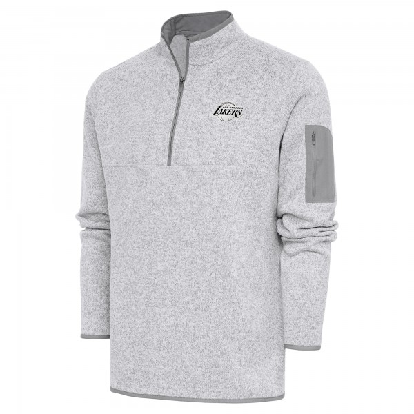 Los Angeles Lakers Antigua Heather Gray Metallic Logo Fortune Quarter-Zip Jacket