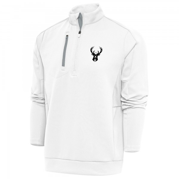 Кофта на короткой молнии Milwaukee Bucks Antigua Metallic Logo Generation - White