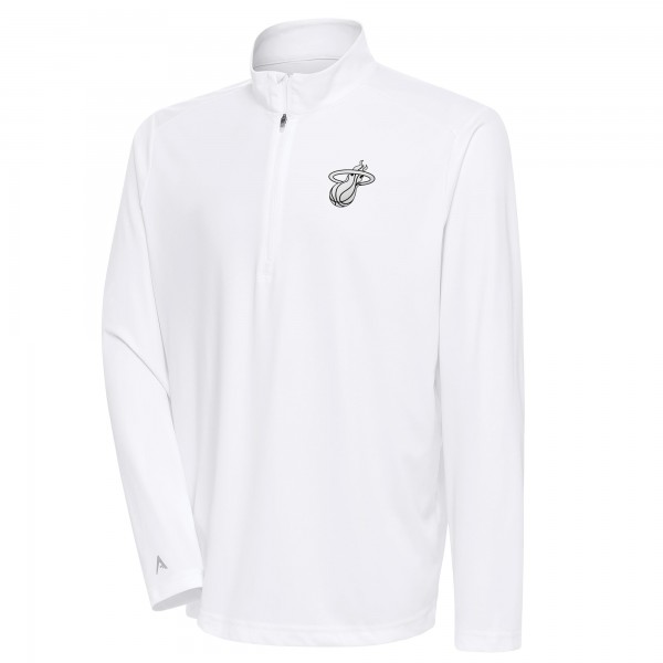 Miami Heat Antigua White Metallic Logo Tribute Quarter-Zip Top